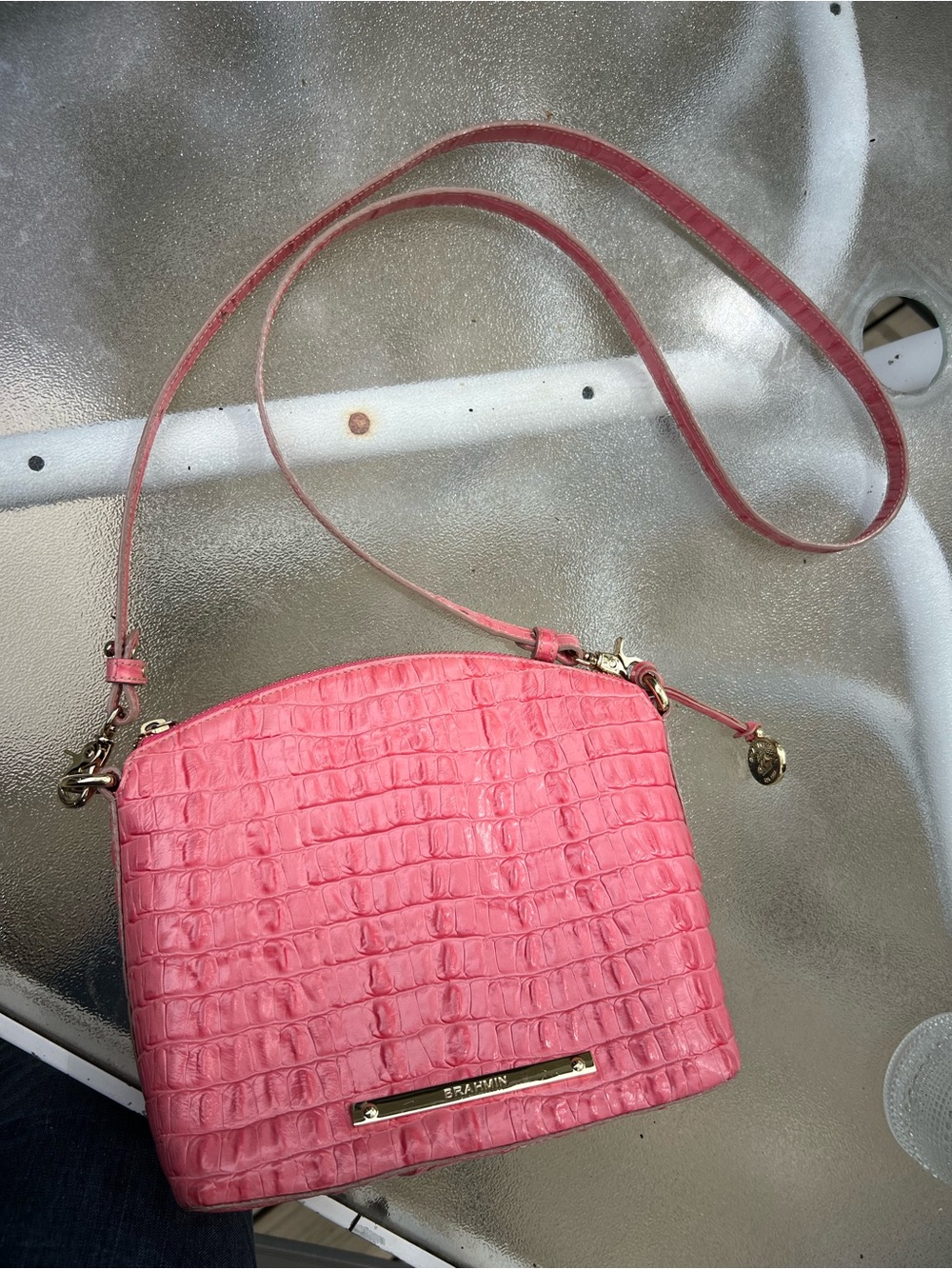 Brahmin Mini Duxbury Coral Pink Croc-Embossed Crossbody - Picture 6 of 10